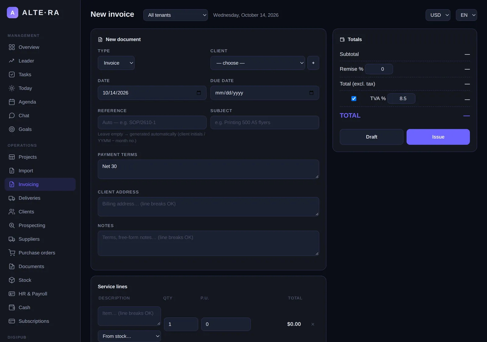 New invoice form